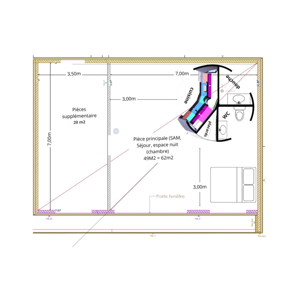 Plan maison plain-pied 70m2 - 3/4 pièces - avec le système rotatif OTO, accessible et adapté PMR