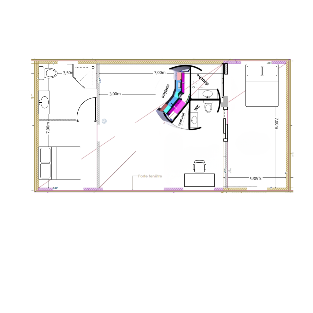 Plan maison plain-pied 90m2 - 4 pièces et 2 salles de bain - avec le système rotatif OTO, accessible et adapté PMR