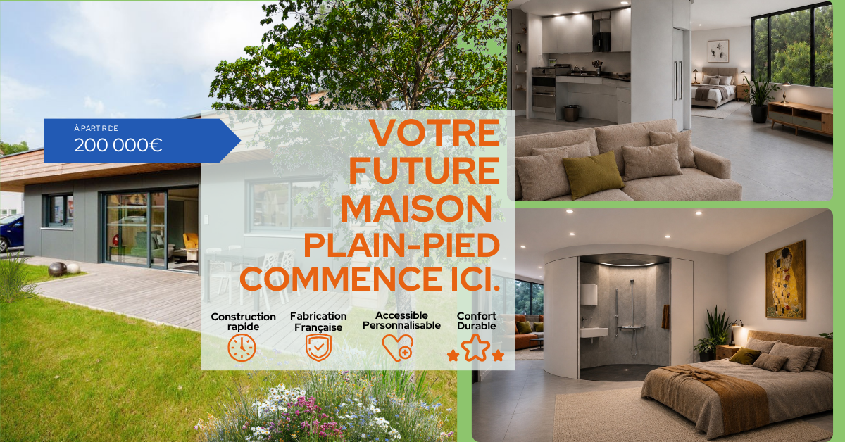 Maison OTO à ossature bois, totalement accessible, plain-pied. Adaptée handicap et perte de mobilité.